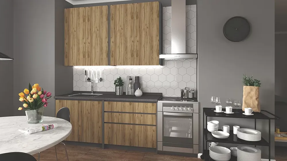 Kuchyňská sestava IDEA 180 korpus antracit, čela dub craft Vrácení Zdarma