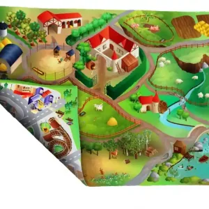 Dětská podložka oboustranná Město-farma - Oboustranná dětská podložka město-farma 100x150 cm Nejlepší Cena