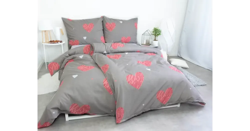 Ložní povlečení na 2 postele – Srdíčka šedo-růžová Tovární Cena