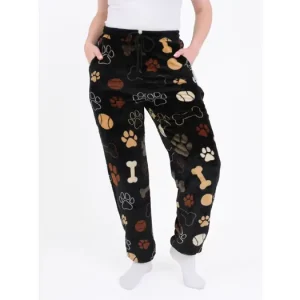 Mikroplyšové kalhoty - Psí tlapky černé velikost L/XL Top Prodej