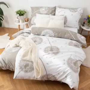 Prodloužené bavlněné povlečení Duo Deluxe – Pampelišky béžové/bílé Rychlé Dodání
