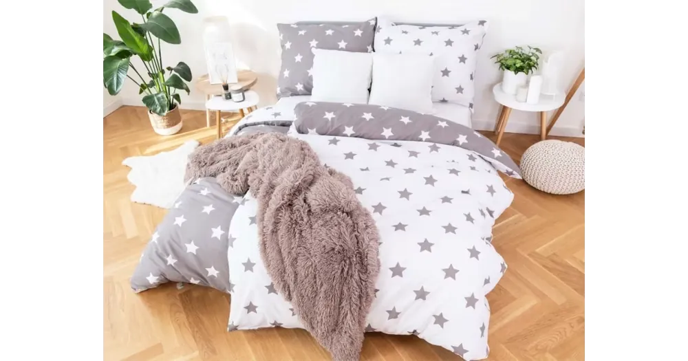 Prodloužené bavlněné povlečení Renforcé – Estrelas šedo-hnědé Akce