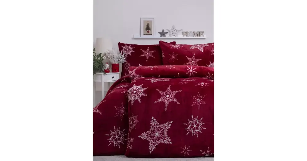 Tovární Cena Prodloužené povlečení mikroplyš Exclusive - Sněhové vločky červené