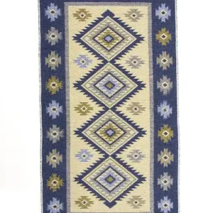Pouze Dnes Oboustranný koberec / běhoun Kilim Romby modrý