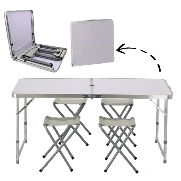 Vysoce Kvalitní Turistický stůl 120x60 cm se čtyřmi židlemi bílý OXE8211