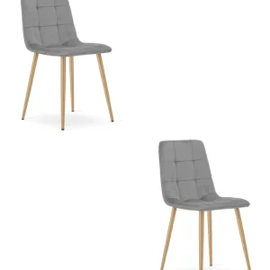 Must-Have Set dvou jídelních židlí KARA sametové, světle šedé/hnědé nohy (2 ks)