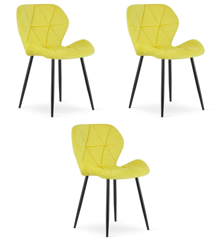 Set tří jídelních židlí MANGO sametové žluté / černé nohy (3 ks) Expresní Doručení