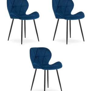Set tří jídelních židlí MANGO sametové tmavě modré / černé nohy (3 ks) Nejlepší Volba