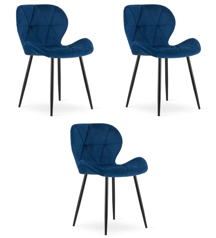Set tří jídelních židlí MANGO sametové tmavě modré / černé nohy (3 ks) Nejlepší Volba