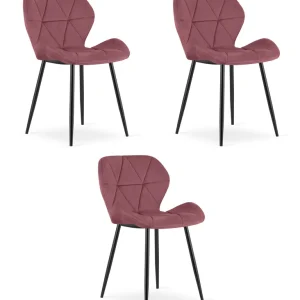 Set tří jídelních židlí MANGO sametové tmavě růžové / černé nohy (3 ks) Akční Nabídka