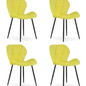 Set čtyř jídelních židlí MANGO sametové žluté / černé nohy (4 ks) Tovární Cena