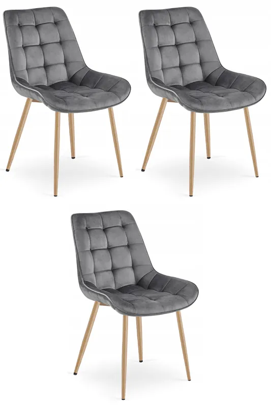 Set tří jídelních židlí BERA sametové tmavě šedé / dřevěné nohy (3 ks) Jen Po Omezenou Doba
