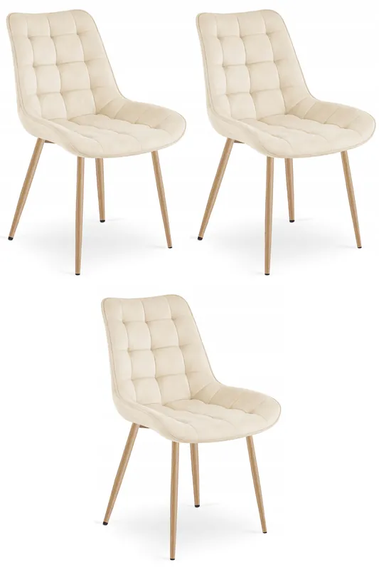 Set tří jídelních židlí BERA sametové světle béžové / dřevěné nohy (3 ks) Kup Teď