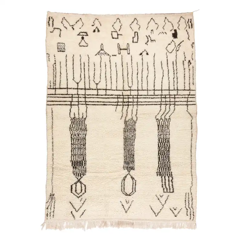 Dokud Zásoby Vydrží Ručně tkaný vlněný koberec BERBER BJ1147 Boujaad berber Boho, béžový / černý