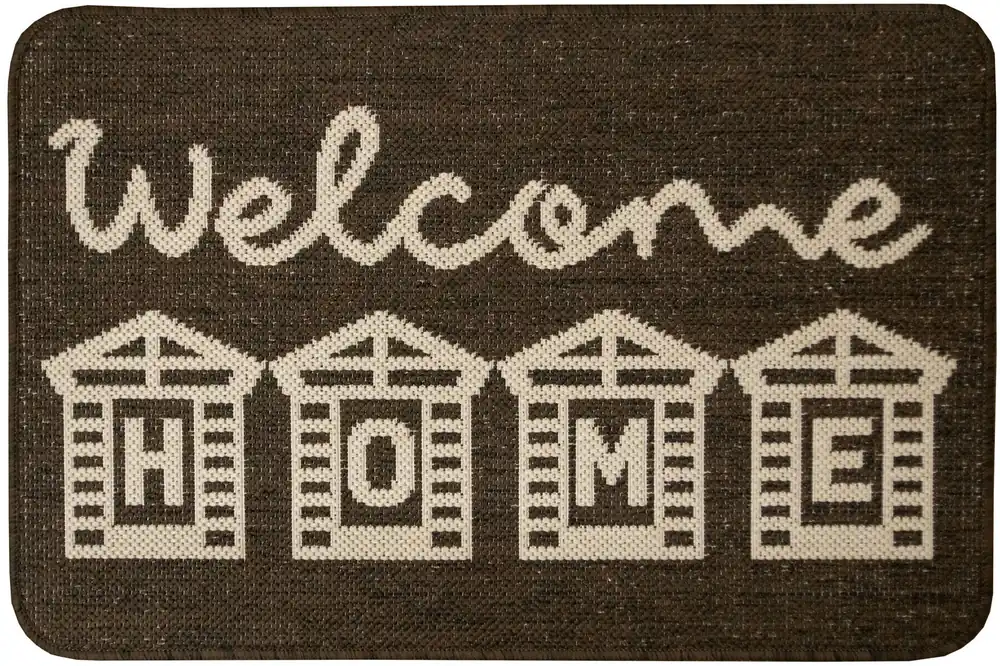 Časově Omezené Rohožka FLEX 19147/91 Welcome, domečky, hnědá / béžová