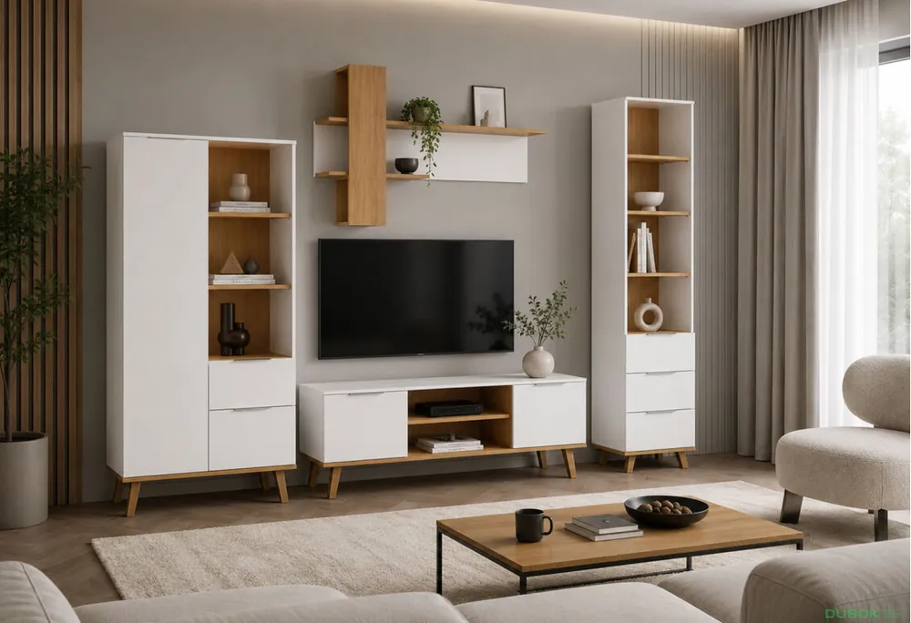 Nová Kolekce Obývací sestava 2.8 m bílá / dub kamenný Neptun