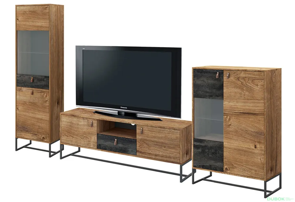 Obývací sestava 3.0 m dub ribbeck / černý kámen Dark Cenová Bomba