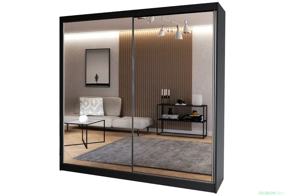 Must-Have Skříň Multi 20, 203 černá + fasáda bílý lesk + zrcadlo