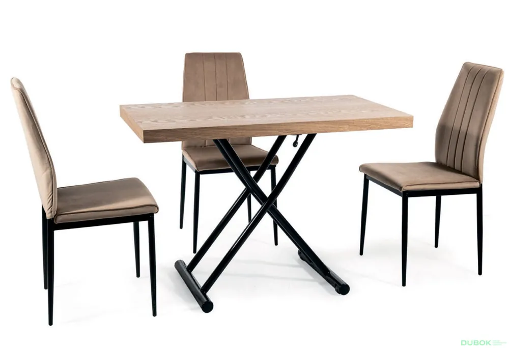 Zlevněný Stůl Giotto 110x60 + 3 židle Atom Velvet béžový Bluvel 28, matná černá kov