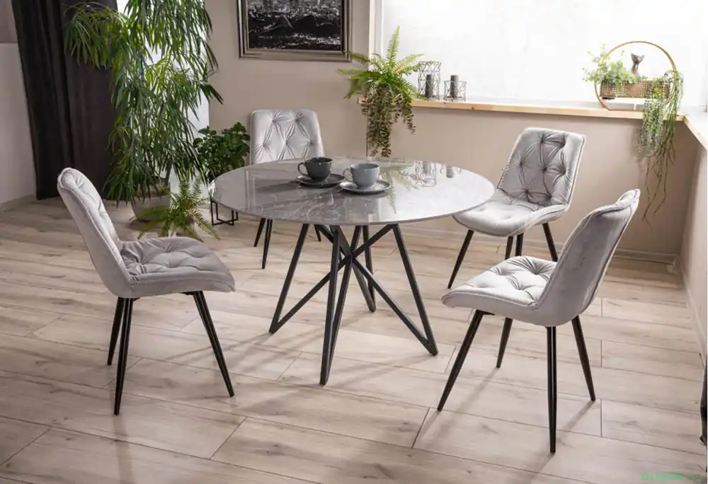 Akce Stůl Murano 120 šedý + 4 židle Cherry II Velvet světle šedý Bluvel 03