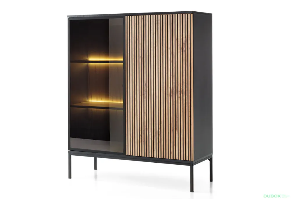 Originální Vitrína nízká WT104 2 pkt Led Sento černý / dub wotan