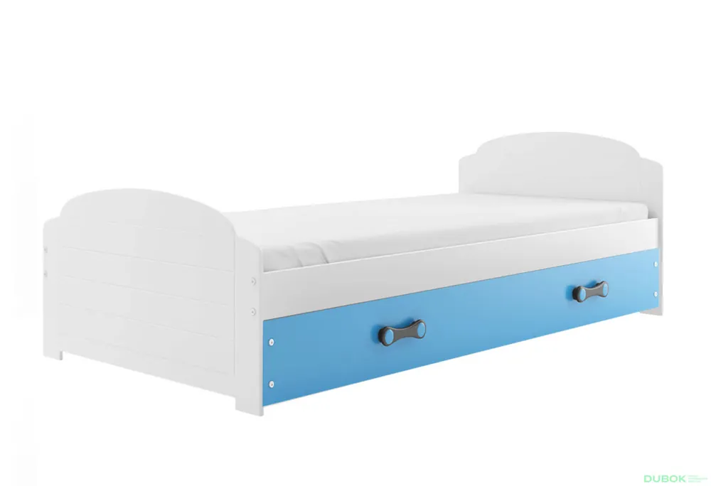 Top Prodej Postel Lili bílé, zásuvka modrý 90x200 cm s roštem, matrací