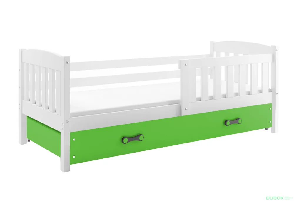 Must-Have Postel Kubus bílé, zásuvka zelená 90x200 cm s roštem, matrací