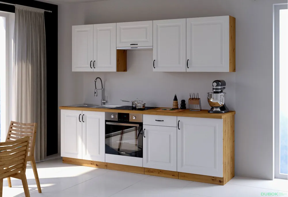 Kuchyňská sestava 2.5 m Stilo dub artisan / bílý Sezónní Sleva