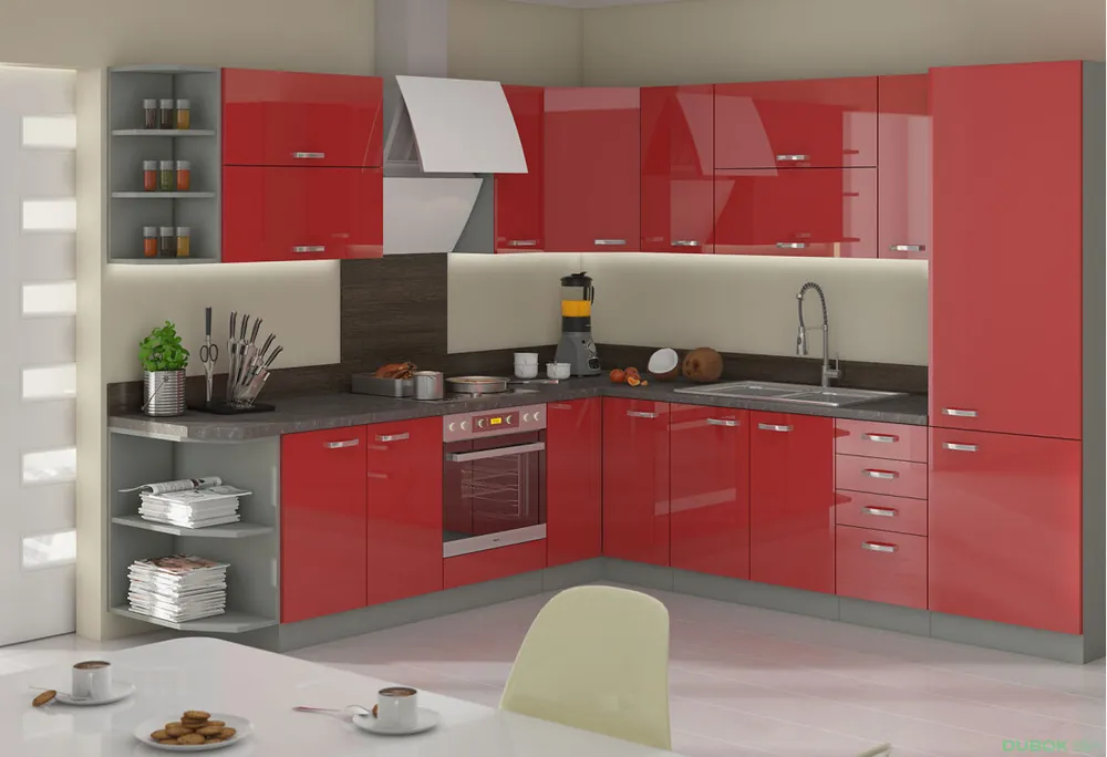Kuchyňská sestava 2.6x2.7 Rose šedý platinový / červený lesk Tovární Cena