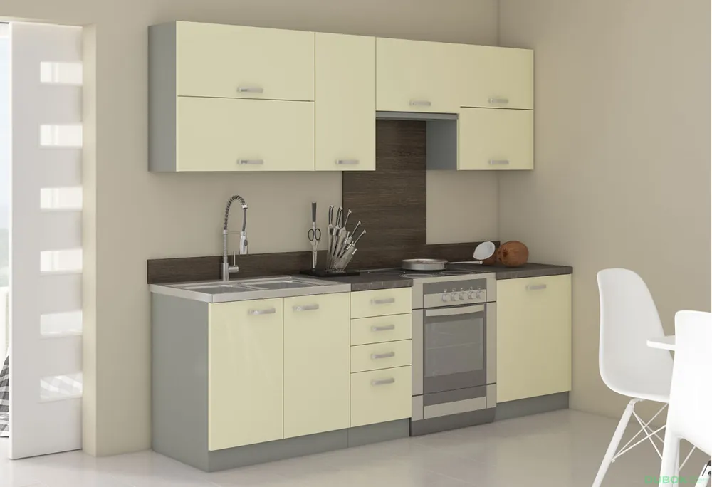 Nízká Cena Kuchyňská sestava 2.4 m (I) Karmen šedý platinový / krémový lesk
