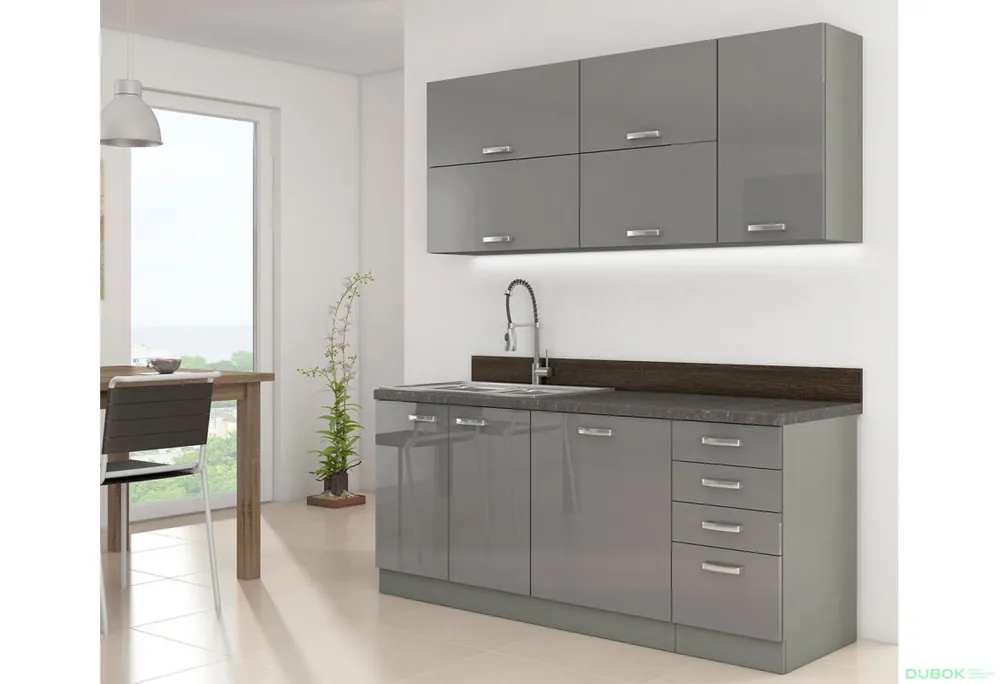 Kuchyňská sestava 1.8 m Grey šedý platinový / šedý lesk Omezená Nabídka