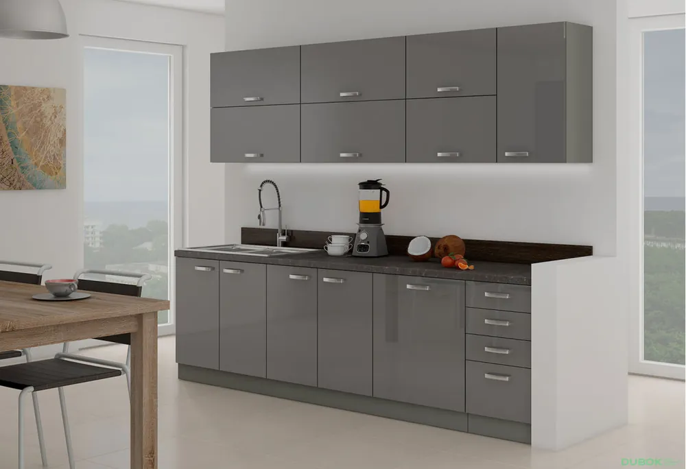 Cenově Výhodný Kuchyňská sestava 2.6 m (I) Grey šedý platinový / šedý lesk