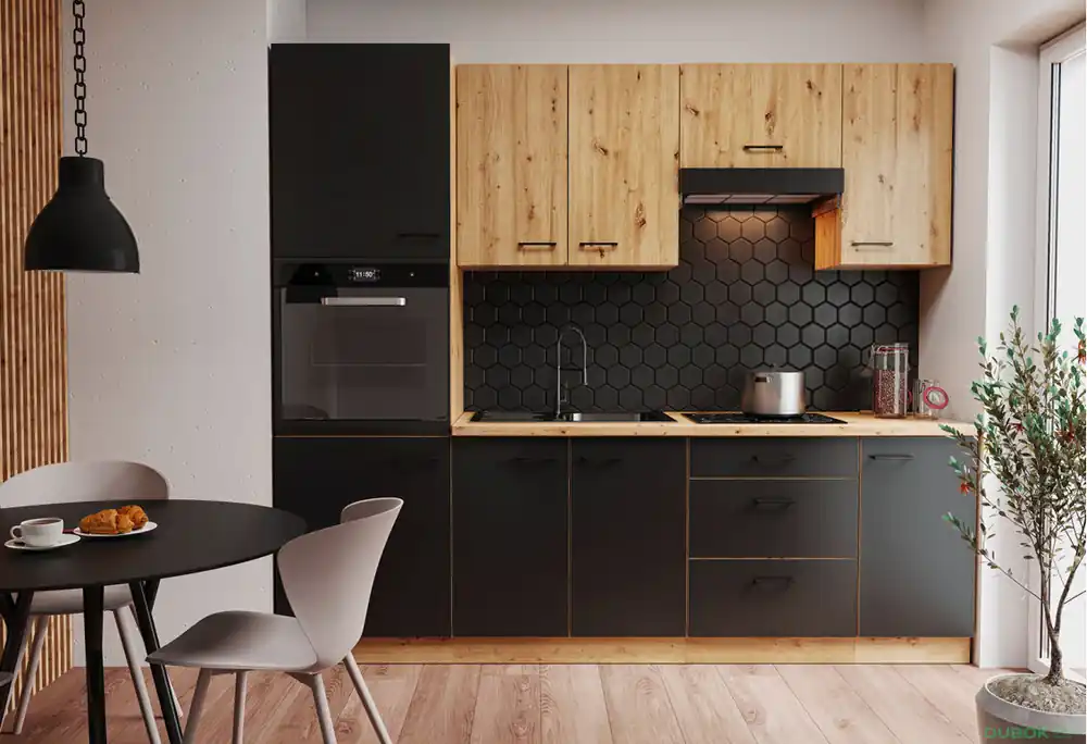 Kuchyňská sestava 2.4 m dub artisan / černý mat Modena Horká Nabídka